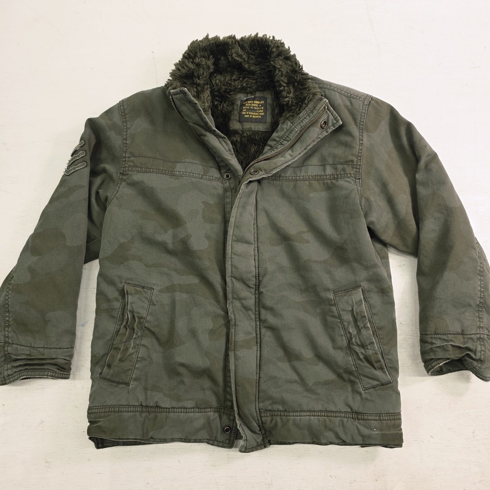 Old Navy Surplus Military Green Camo Jacket Youth XL Fur Lined Adirondack Canvas